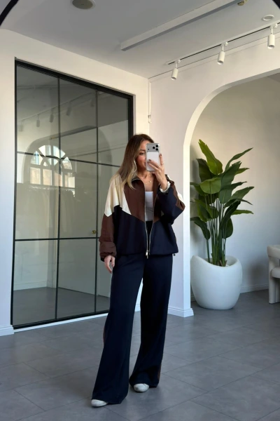 LACİVERT KAHVE GARNİLİ MODAL TAKIM