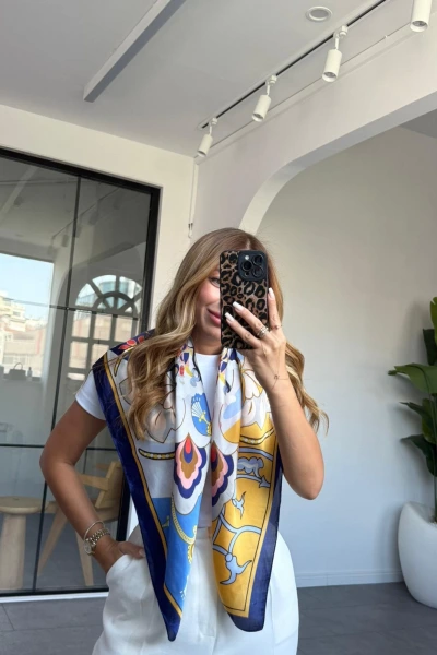 LACİVERT KARIŞIK DESEN İPEK ŞAL