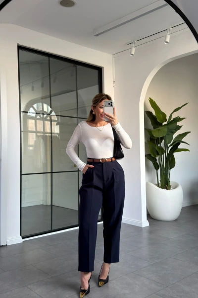 LACİVERT KEMERLİ PREMİUM KUMAŞ PANTOLON