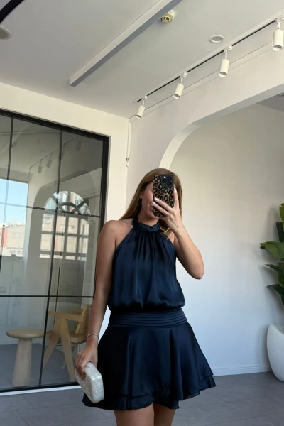 LACİVERT MARİLYN MİNİ ELBİSE