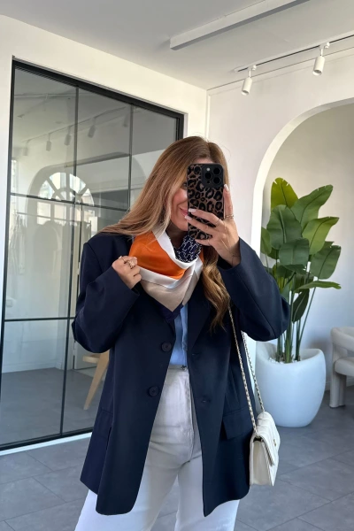 LACİVERT ÇİFT CEPLİ KRUVAZE YAKA CEKET