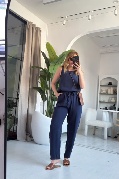 Lacivert Sıfır Kol Orjinal Marka Yumoş Dokulu Takım