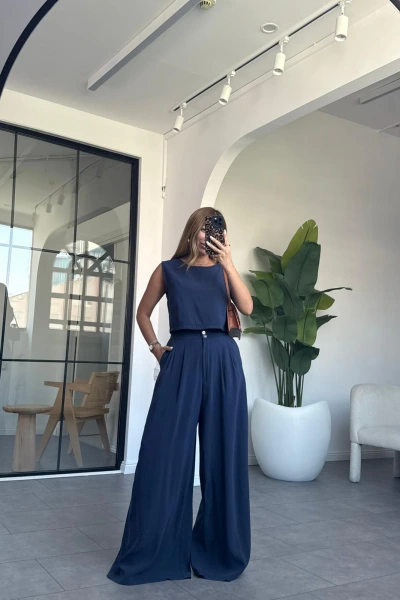 LACİVERT SIRTI DÜĞMELİ MODAL TAKIM