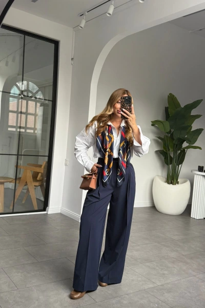 LACİVERT YÜKSEK BEL PALAZZO PANTOLON