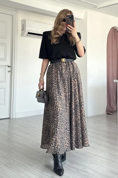 Leopar Desen Kloş Etek