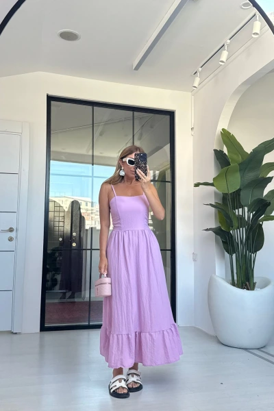 LİLA İNCE ASKILI ELBİSE