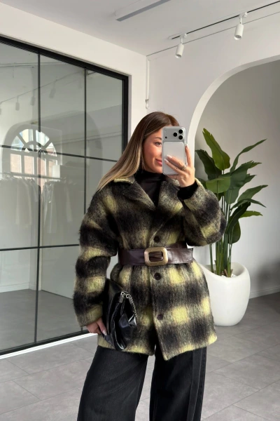 LİME DERİ KEMER DETAYLI KABAN