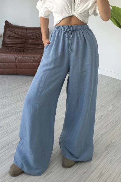 Mavi %1OO Keten Pamuk Pantolon