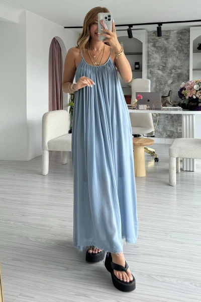 İNDİGO İP ASKI ORGANİK ELBİSE