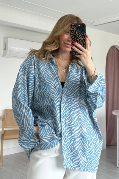 Mavi Desenli Salaş Gömlek