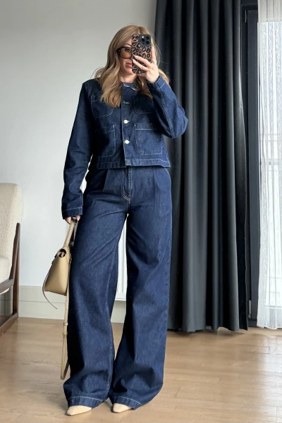 Mavi Dört Cep Dikiş Detay Denim Takım