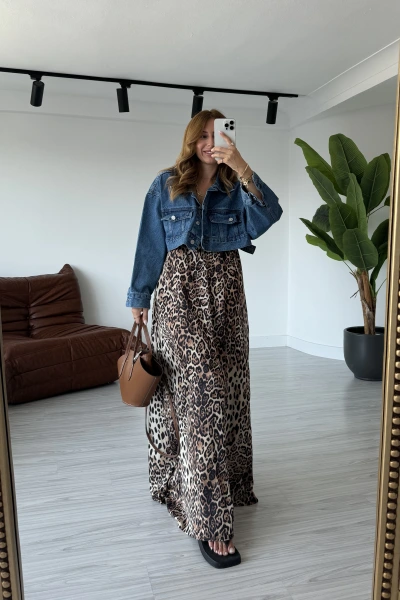 Mavi Düğmeli Crop Jean Ceket