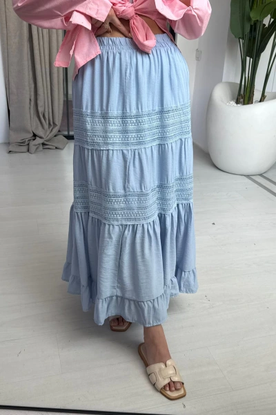 MAVİ GÜPÜR DESEN ETEK