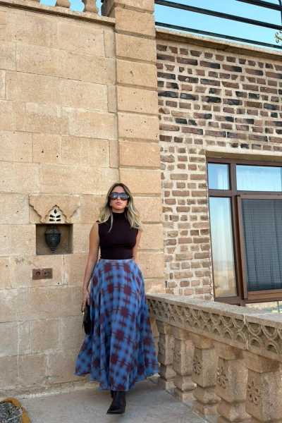 MAVİ KİREMİT ŞİFON ETEK