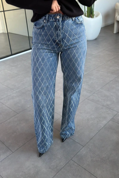 MAVİ TAŞ İŞLEMELİ WİDE LEG JEAN