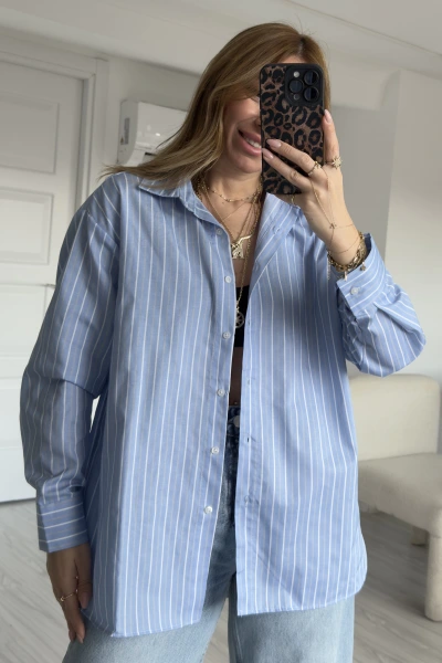 Mavi ZR Model Çizgili Gömlek