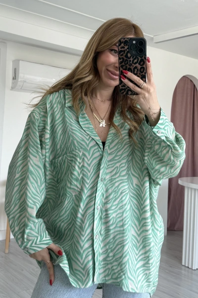 Mint Desenli Salaş Gömlek