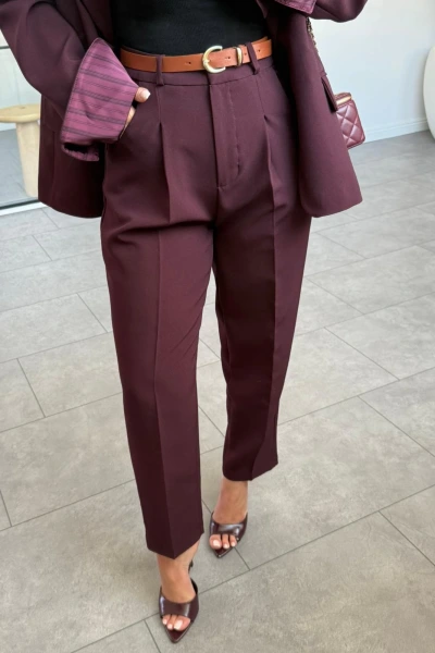 Mürdüm Kemerli Premium Kumaş Pantolon