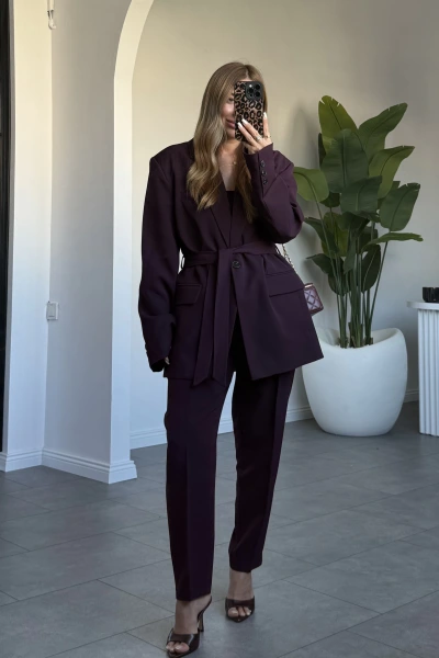 MÜRDÜM KUŞAKLI PREMİUM PANTOLONLU TAKIM