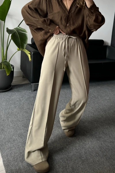 Oil Premium Kalite Beli Lastikli Çizgili Pantolon