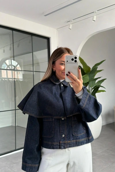 PELERİN DETAY JEAN CEKET