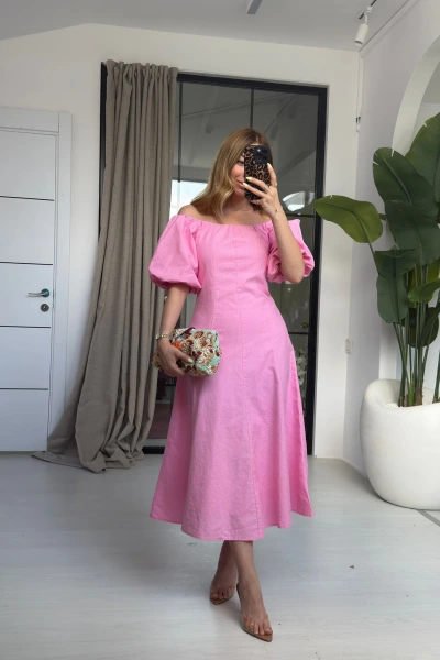 PEMBE BALON KOL ELBİSE