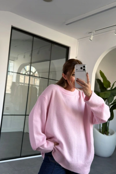 PEMBE BİSİKLET YAKA KAZAK