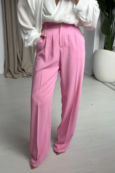 PEMBE GOLD DÜĞMELİ PİLELİ PANTOLON