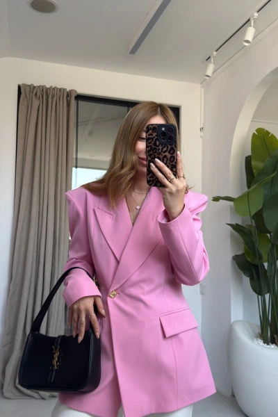 PEMBE GOLD DÜĞMELİ VATKALI CEKET