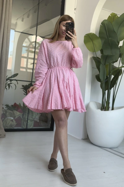 PEMBE KUŞAKLI FİSTO ELBİSE