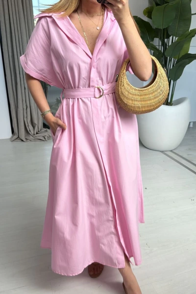 PEMBE POPLİN KUMAŞ ELBİSE