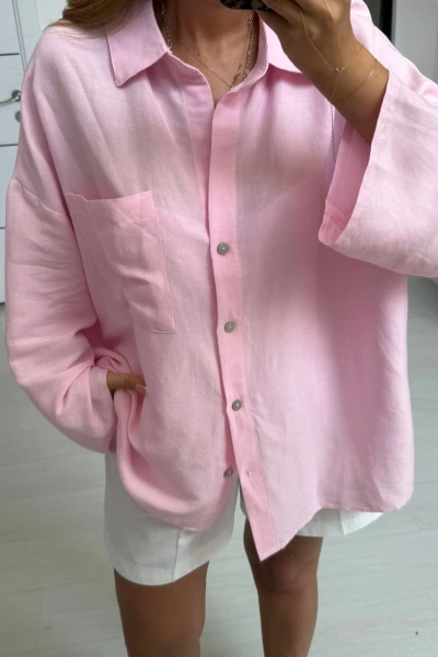 PEMBE SALAŞ KETEN GÖMLEK