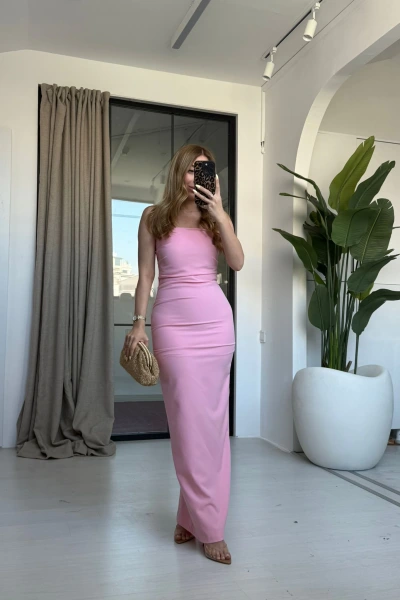 PEMBE STRAPLEZ BEGONYA ELBİSE