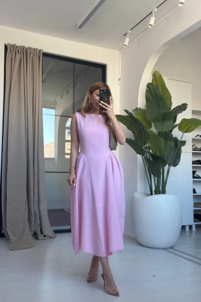 PEMBE TASARIM KETEN ELBİSE