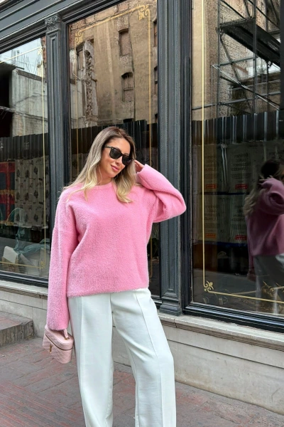 PEMBE YUMOŞ DOKULU KAŞMİR KAZAK