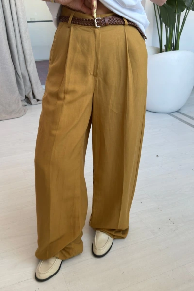 Safran Örgü Kemerli Pantalon