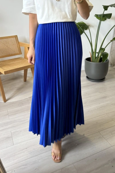 Saks Mavi Piliseli Uzun Etek