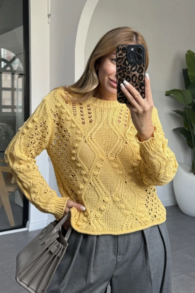 SARI BİSİKLET AJURLU TRİKO KAZAK