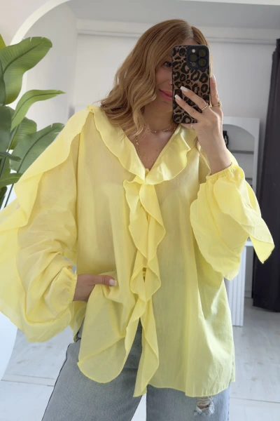 Sarı Fırfır Detaylı Tasarım Gömlek