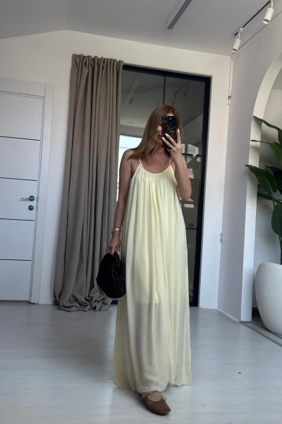 SARI İP ASKI ORGANİK ELBİSE