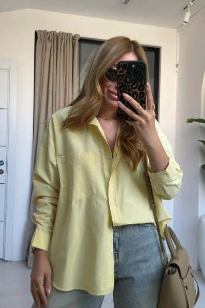 SARI POPLİN GÖMLEK