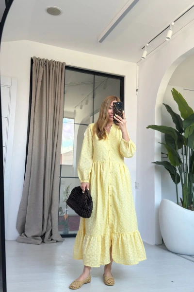 SARI UZUN KOL FİSTO ELBİSE