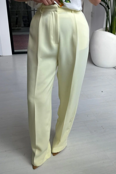 SARI YÜKSEK BEL DÖKÜMLÜ PANTOLON