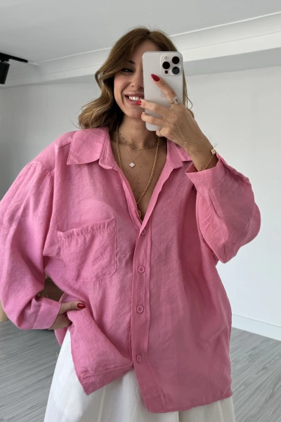 Şeker Pembe Tensel Viral Salaş Gömlek