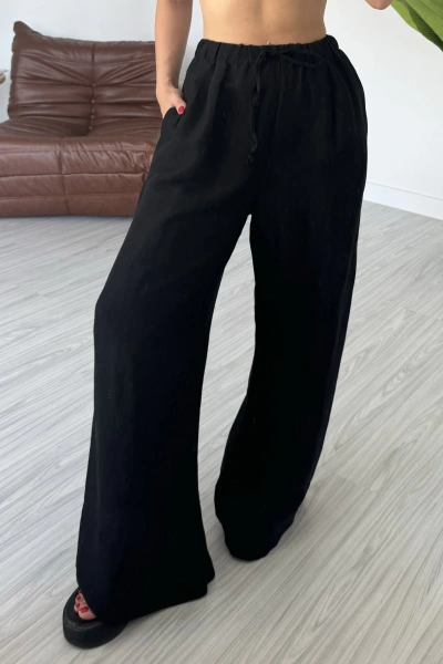 Siyah %1OO Keten Pamuk Pantolon