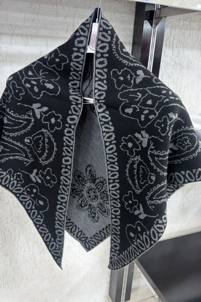 SİYAH ANTRASİT YUMUŞAK DOKULU ÜÇGEN ŞAL