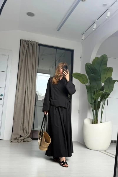 SİYAH BAĞLAMA DETAYLI ETEK TAKIM