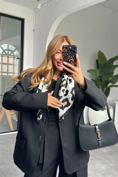 SİYAH BEJ LEOPAR ŞAL