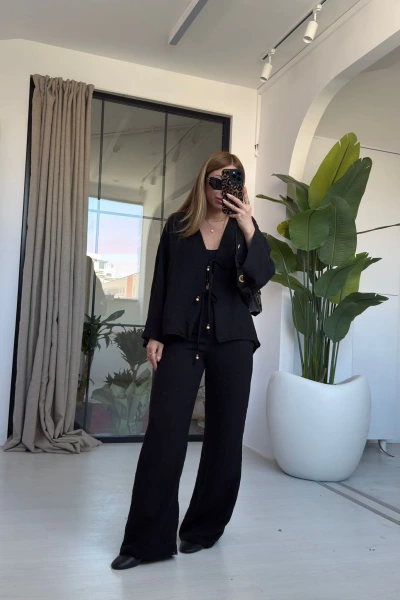 SİYAH BONCUK İPLİ BAĞLAMALI TAKIM