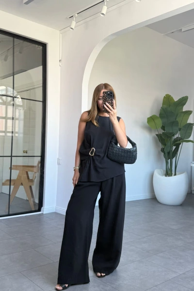 SİYAH BROŞ DETAYLI SIFIR KOL TAKIM